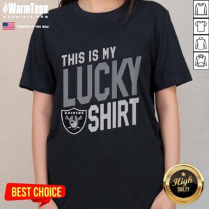 Alt Text: Premium Las Vegas Raiders 'This Is My Lucky Ladies' Tee in black, featuring stylish graphics for female fans.