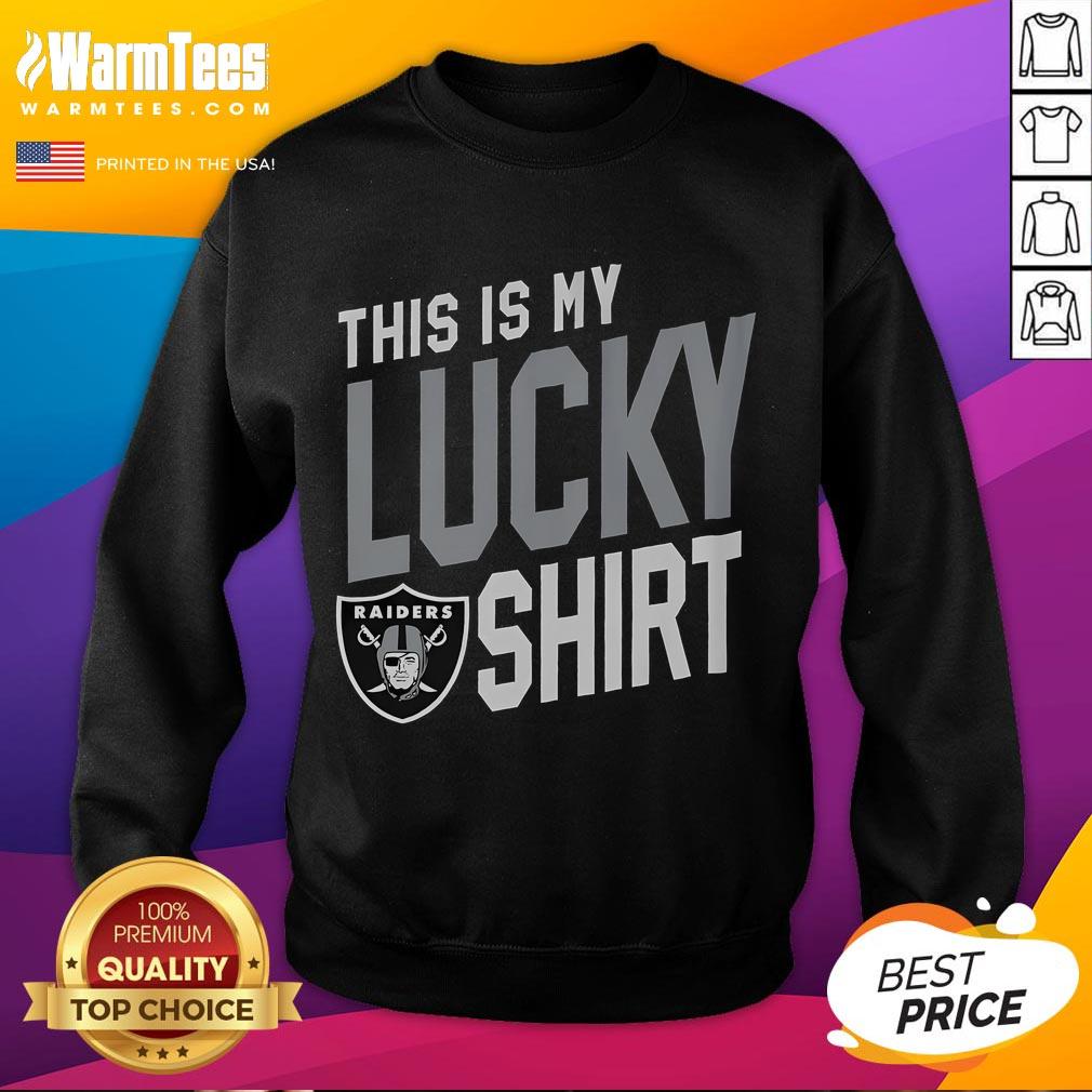 Premium Las Vegas Raiders sweatshirt with 'This Is My Lucky Sweatshirt' text, perfect for game day and fan style.