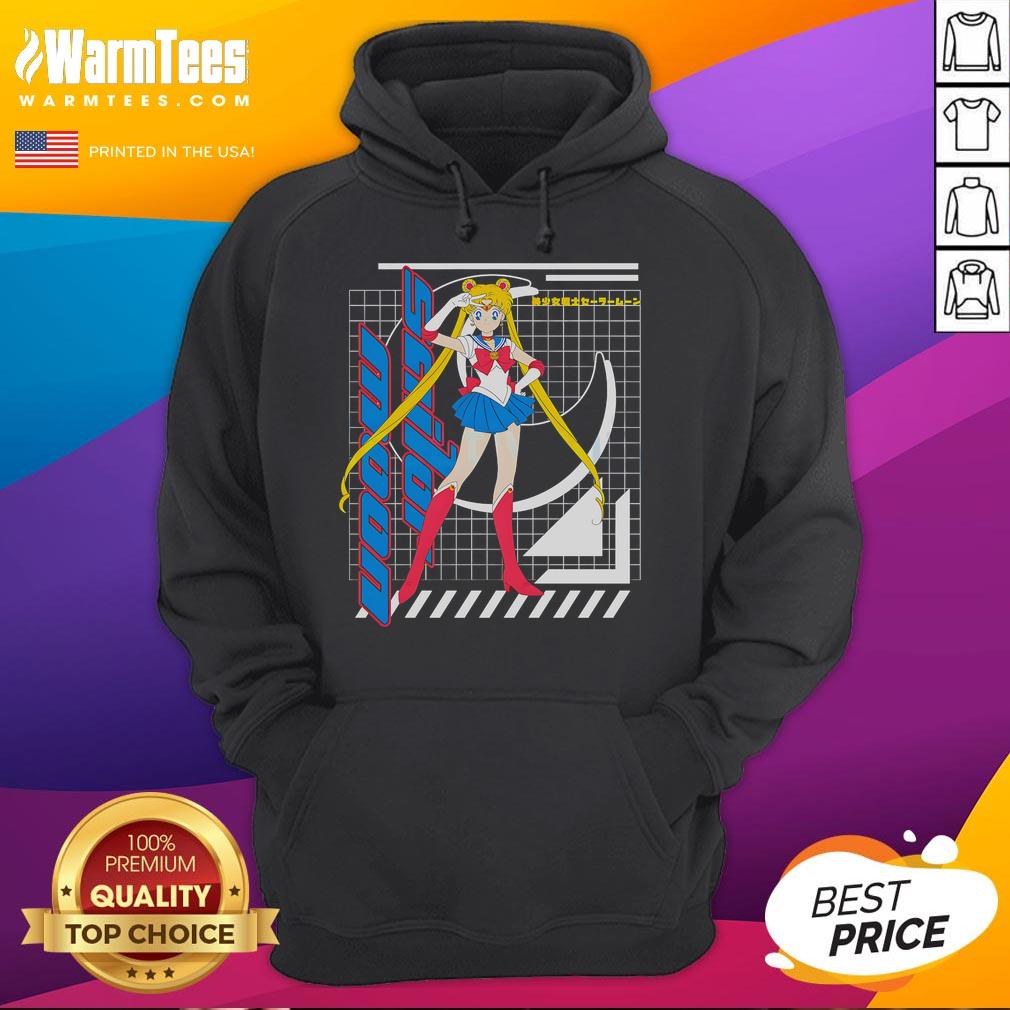 Pretty Sailor Moon Usagi Tsukino in a retro hoodie, showcasing anime style and vibrant colors, perfect for fans.