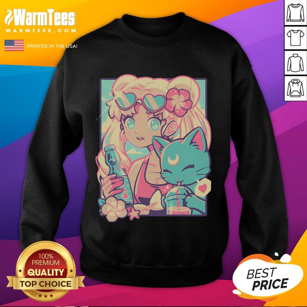 Pretty Usagi Tsukino in a colorful Sailor Moon magic summer sweatshirt, perfect for fans of the anime.