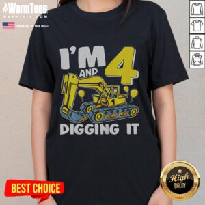 4th Birthday Excavator Ladies Tee featuring a fun design for kids who love digging and construction-themed celebrations.