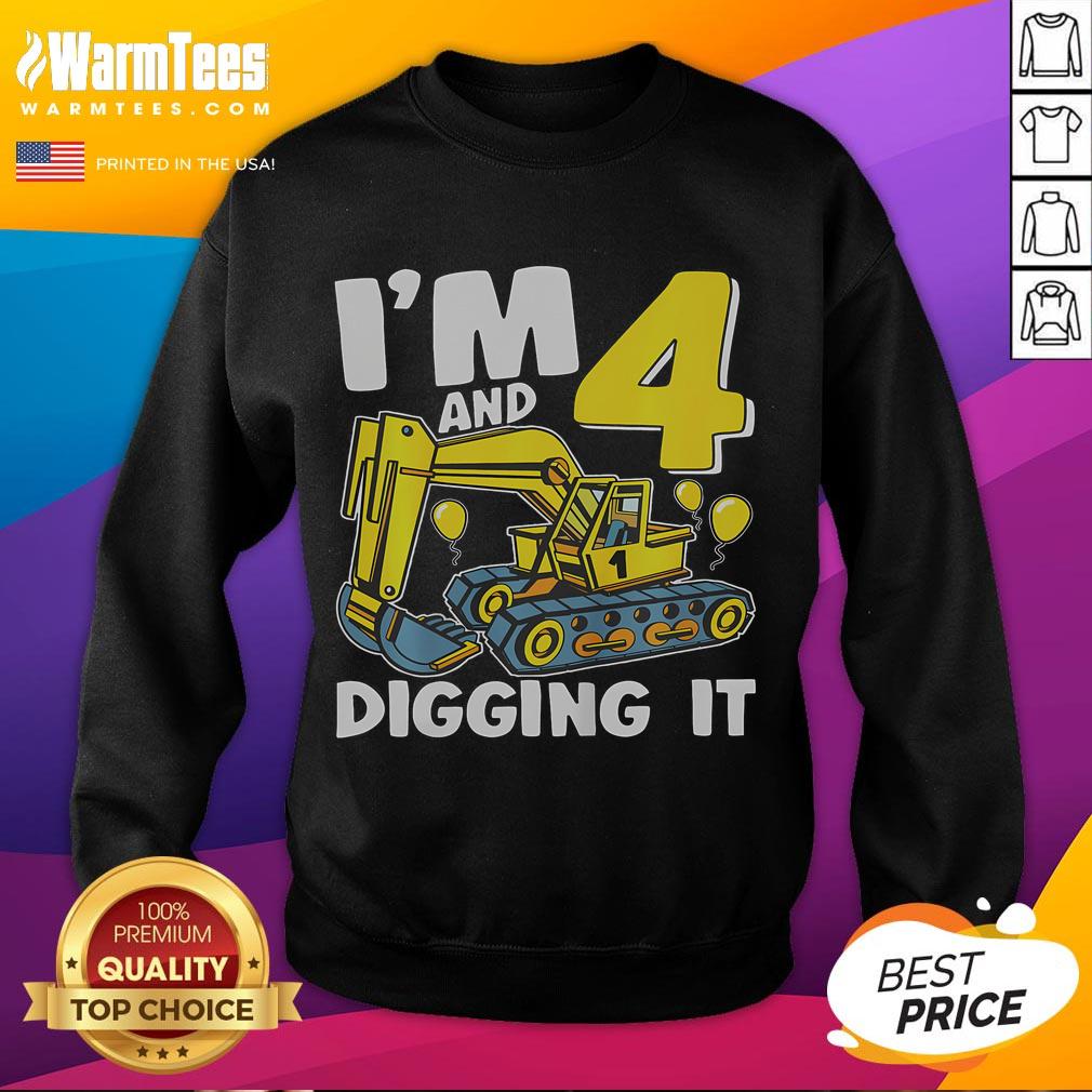4th birthday sweatshirt featuring an excavator design for kids, perfect for little construction enthusiasts.
