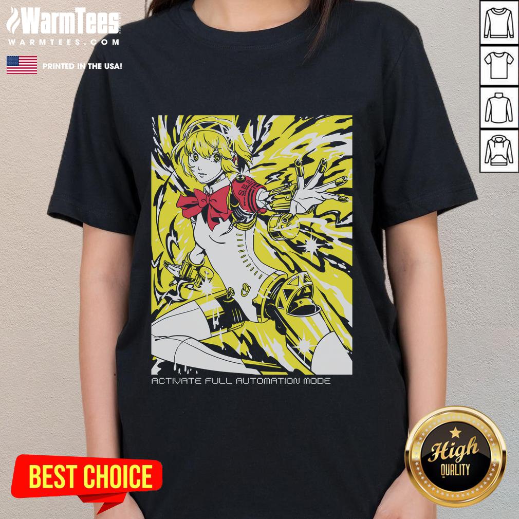 Awesome Aigis Persona 3 Activate Full Automation Mode Ladies Tee featuring a stylish design of Aigis in action.