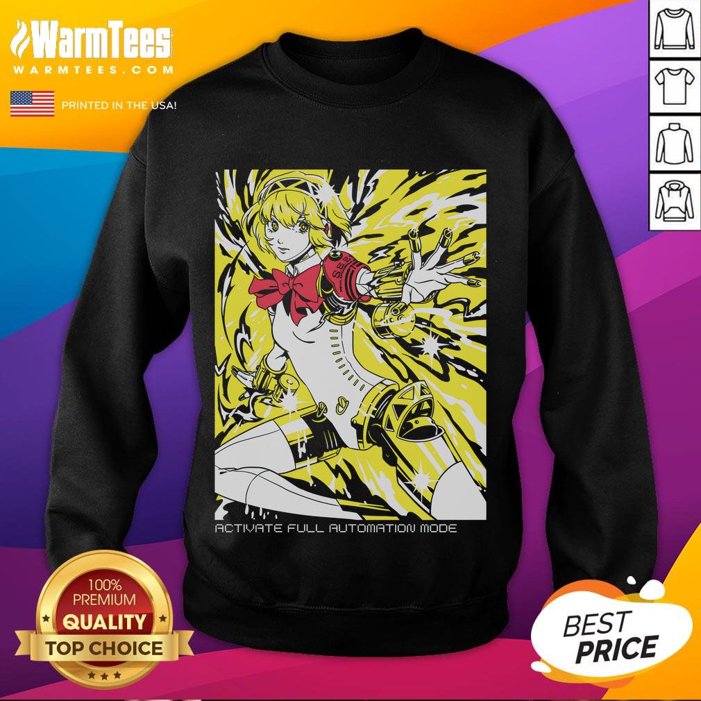 Alt Text: Aigis from Persona 3 in Full Automation Mode on a stylish sweatshirt, perfect for fans of Awesome Aigis merchandise.