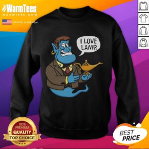 Awesome Anchor Genie 'I Love Lamp' sweatshirt featuring a playful design perfect for casual wear and lamp enthusiasts.