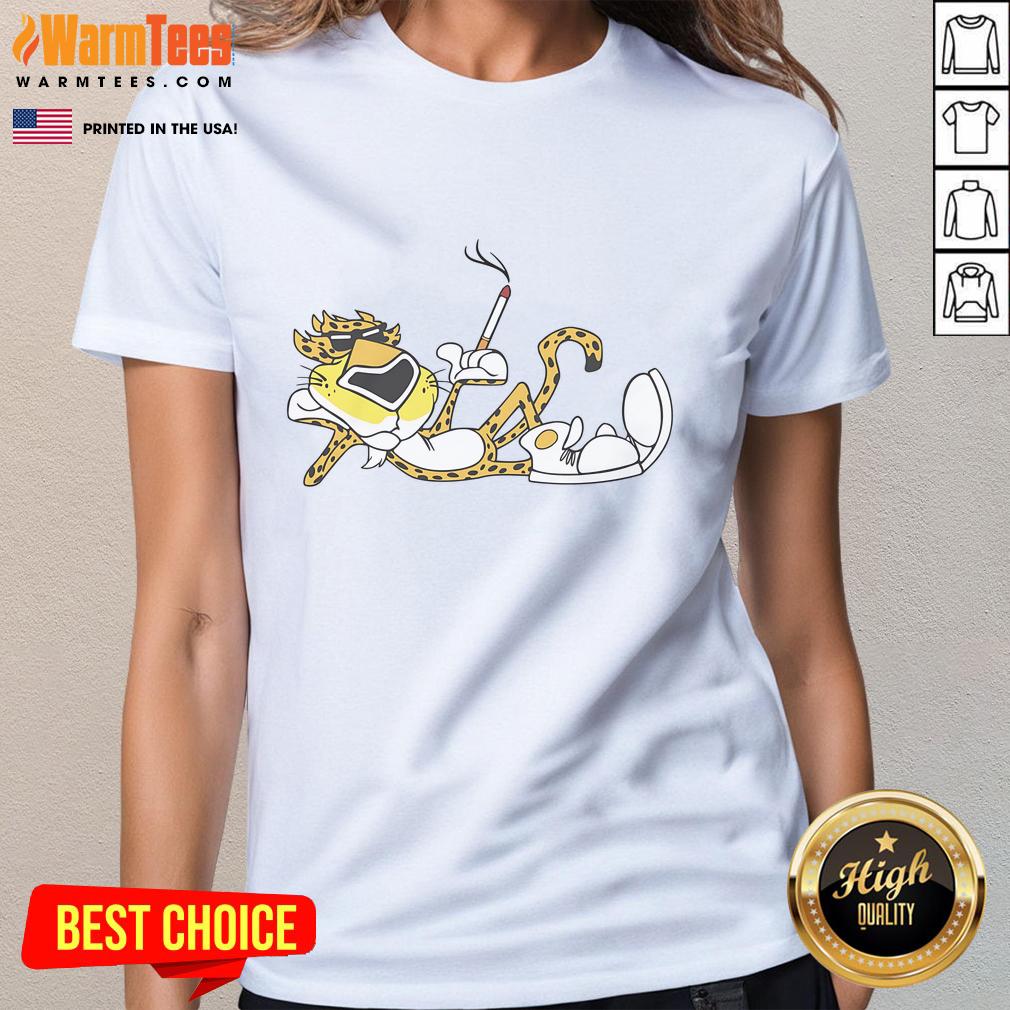 Awesome Cool Cheetah Cig Ladies Tee featuring a stylish cheetah print design, perfect for animal lovers and fashion enthusiasts.