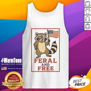 Awesome feral and free raccoon graphic on a tank top featuring the American flag design, perfect for animal lovers.