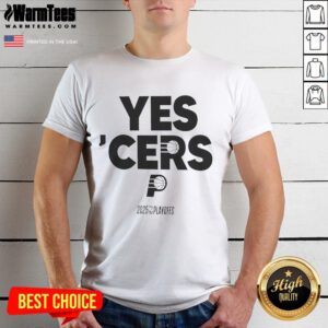 Alt Text: Awesome Indiana Pacers Yes Cers 2024-25 NBA Playoffs T-Shirt featuring team colors and logo, perfect for fans.