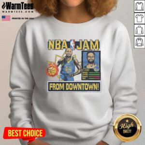 Awesome NBA Jam Warriors sweatshirt featuring Stephen Curry, perfect for fans of Golden State basketball.