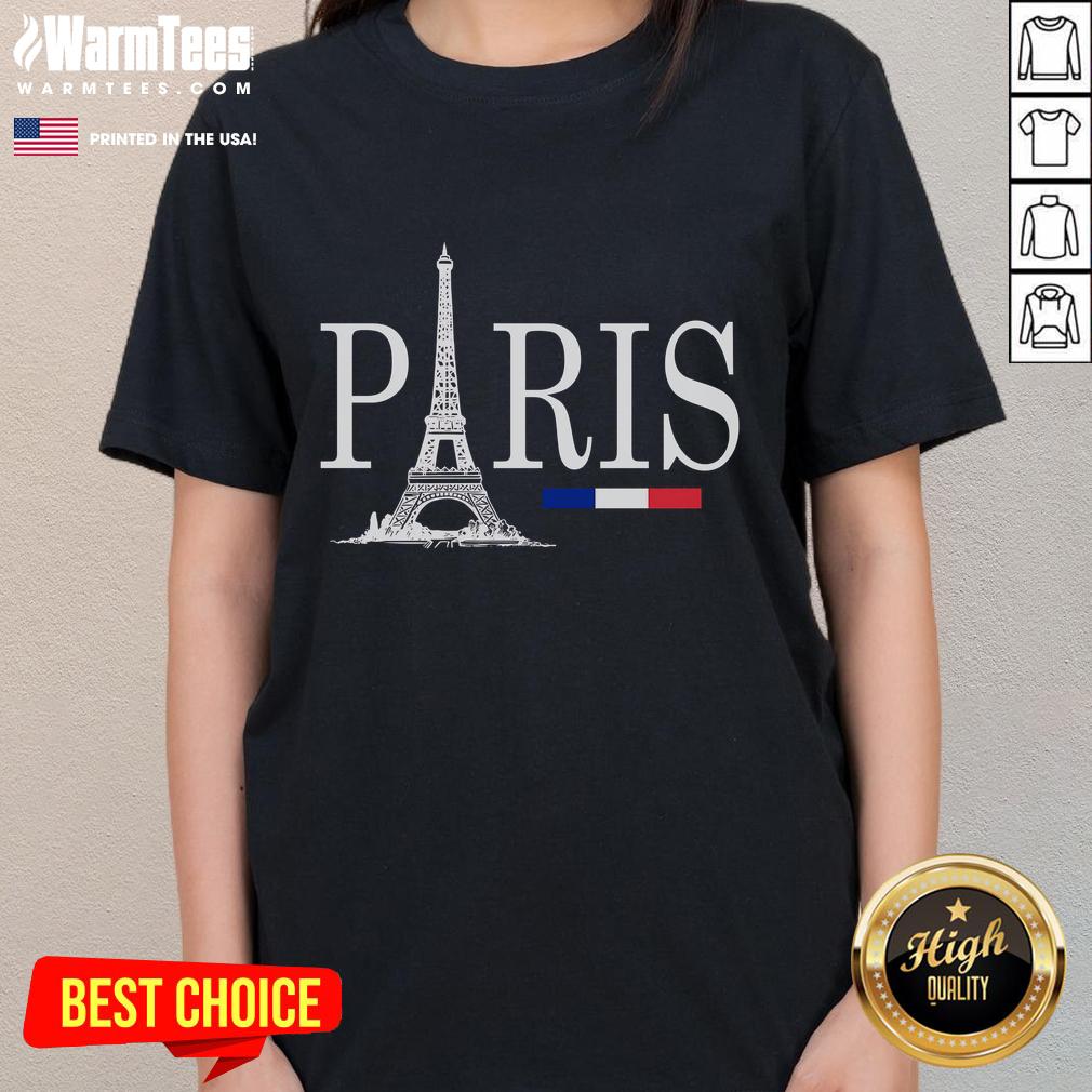 Awesome Paris Eiffel Tower France flag logo on a stylish ladies tee, perfect for tourists and fashion lovers.