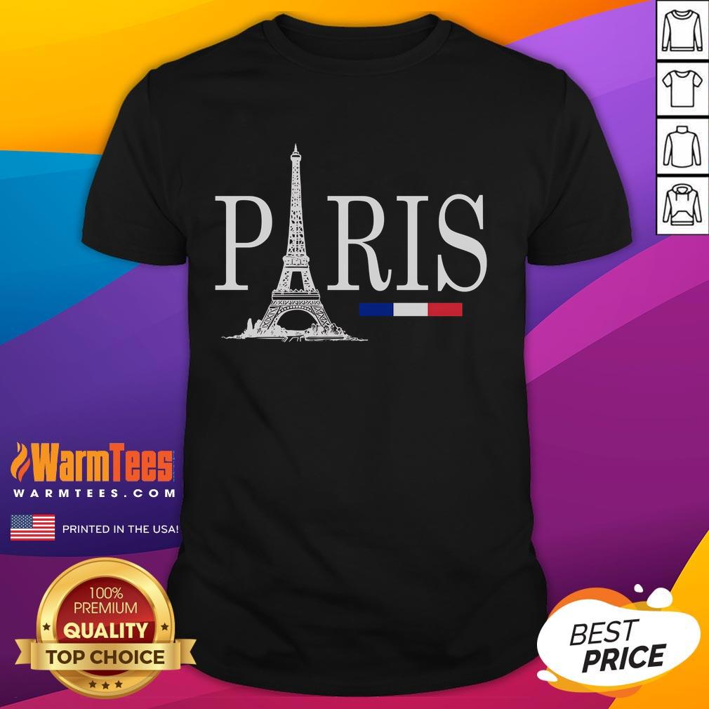 Awesome Paris Eiffel Tower France Flag Logo T-Shirt featuring a stylish design with vibrant colors and iconic symbols.