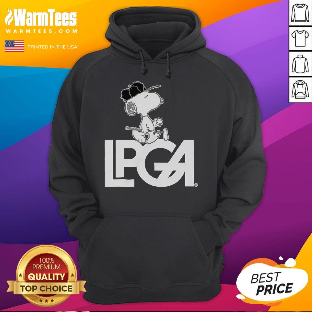 Awesome Peanuts X LPGA Snoopy hoodie featuring colorful graphics and a cozy design, perfect for fans and golfers alike.