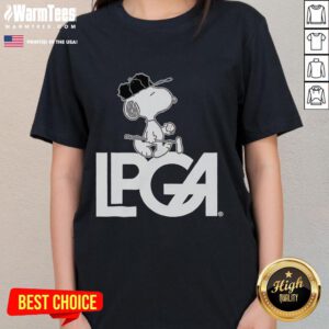 Alt Text: Awesome Peanuts X LPGA Snoopy Ladies Tee featuring vibrant graphics of Snoopy and golf-themed design.