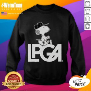 Awesome Peanuts X LPGA Snoopy sweatshirt featuring vibrant graphics and a cozy design, perfect for golf and Peanuts fans.