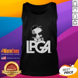 Awesome Peanuts X LPGA Snoopy tank top featuring a playful Snoopy design, perfect for golf enthusiasts and fans.