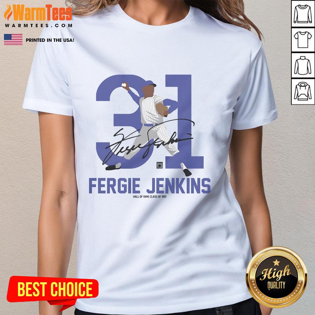 Awesome Teambrown Fergie Jenkins Baseball Hall of Fame member signature ladies tee, perfect for baseball fans and collectors.