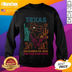 Awesome Texas December 29, 1845 neon sweatshirt featuring the Lone Star State design for stylish fans.