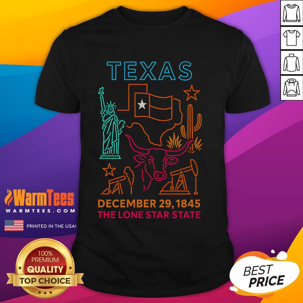 Awesome Texas December 29 1845 The Lone Star State Neon T-Shirt featuring vibrant colors and bold design for Texas pride.