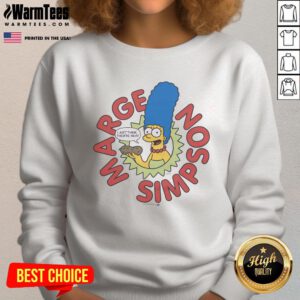 Marge Simpson wearing an 'I Just Think They're Neat' sweatshirt, showcasing a fun and vibrant design from The Simpsons.