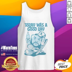 Alt Text: Woman wearing Awesome Today Was A Good Day Thumbs Tank Top, smiling in a sunny outdoor setting.