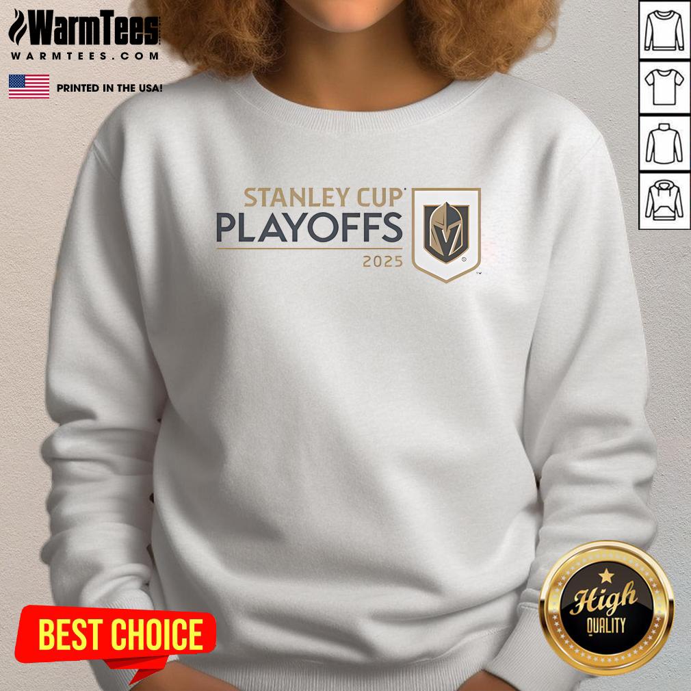 2025 NHL Stanley Cup Playoffs Champions sweatshirt featuring Vegas Golden Knights logo and vibrant team colors.