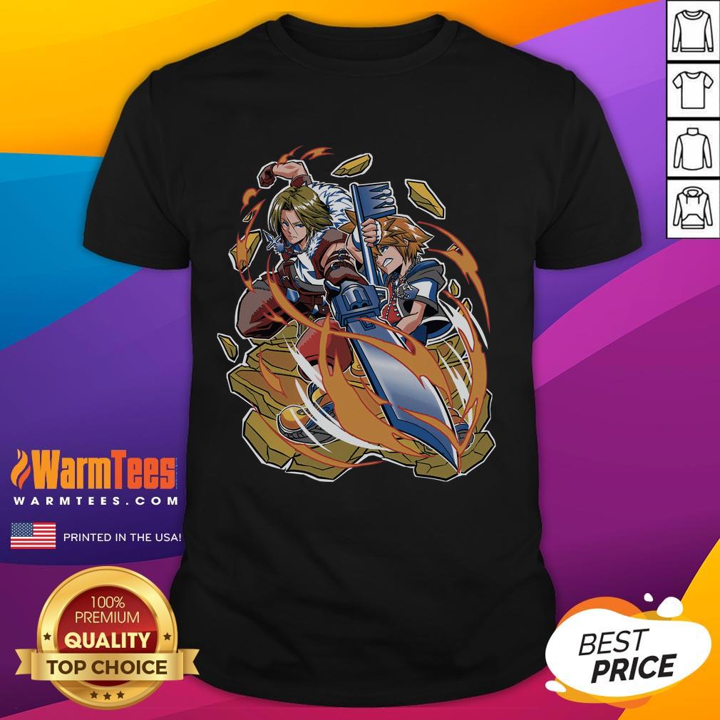 Awesome War Of The Lions T-Shirt featuring Squall Leonhart from Final Fantasy and Ventus from Kingdom Hearts.