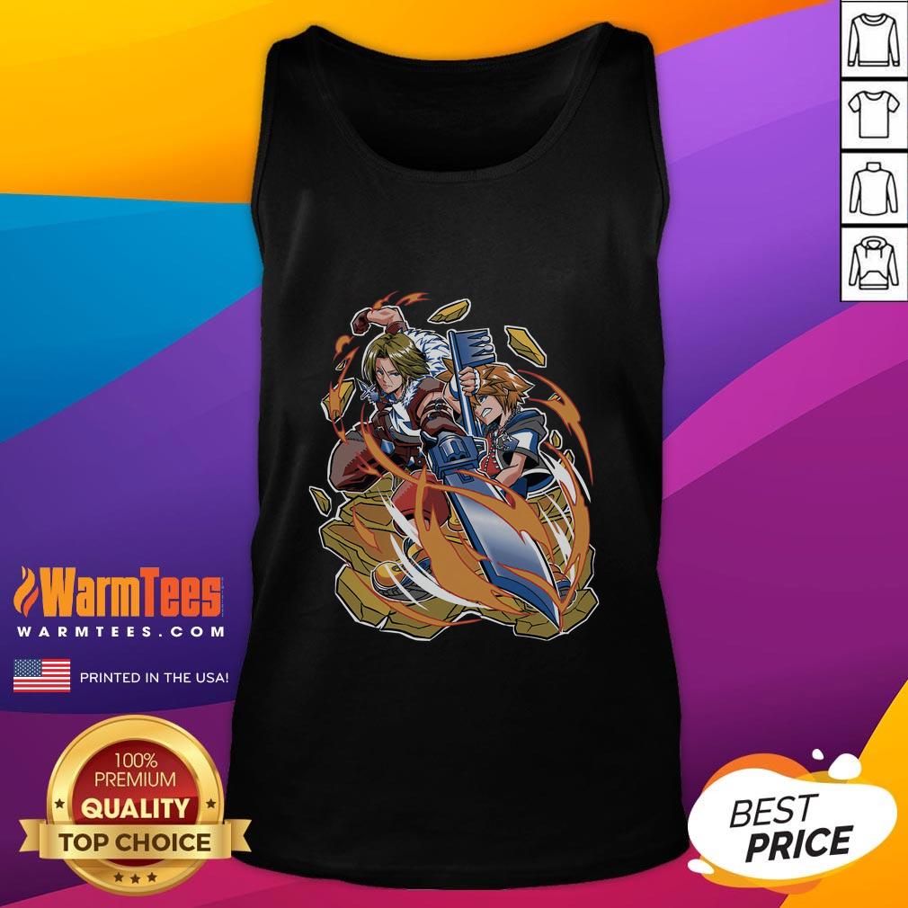 Alt Text: Awesome War of the Lions Squall Leonhart and Ventus tank top featuring iconic Final Fantasy and Kingdom Hearts designs.