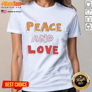 Alt Text: Cute Bella Freud Peace and Love ladies tee featuring a stylish design perfect for casual wear and expressing positivity.