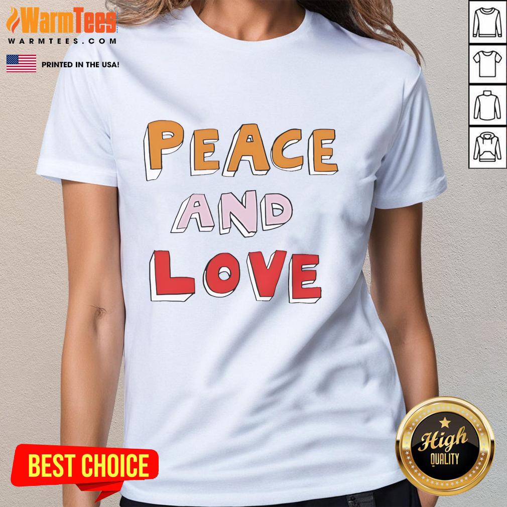 Alt Text: Cute Bella Freud Peace and Love ladies tee featuring a stylish design perfect for casual wear and expressing positivity.