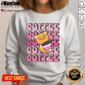 Cute cat with coffee sweatshirt, featuring an adorable feline design, perfect for cozy outfits and cat lovers.
