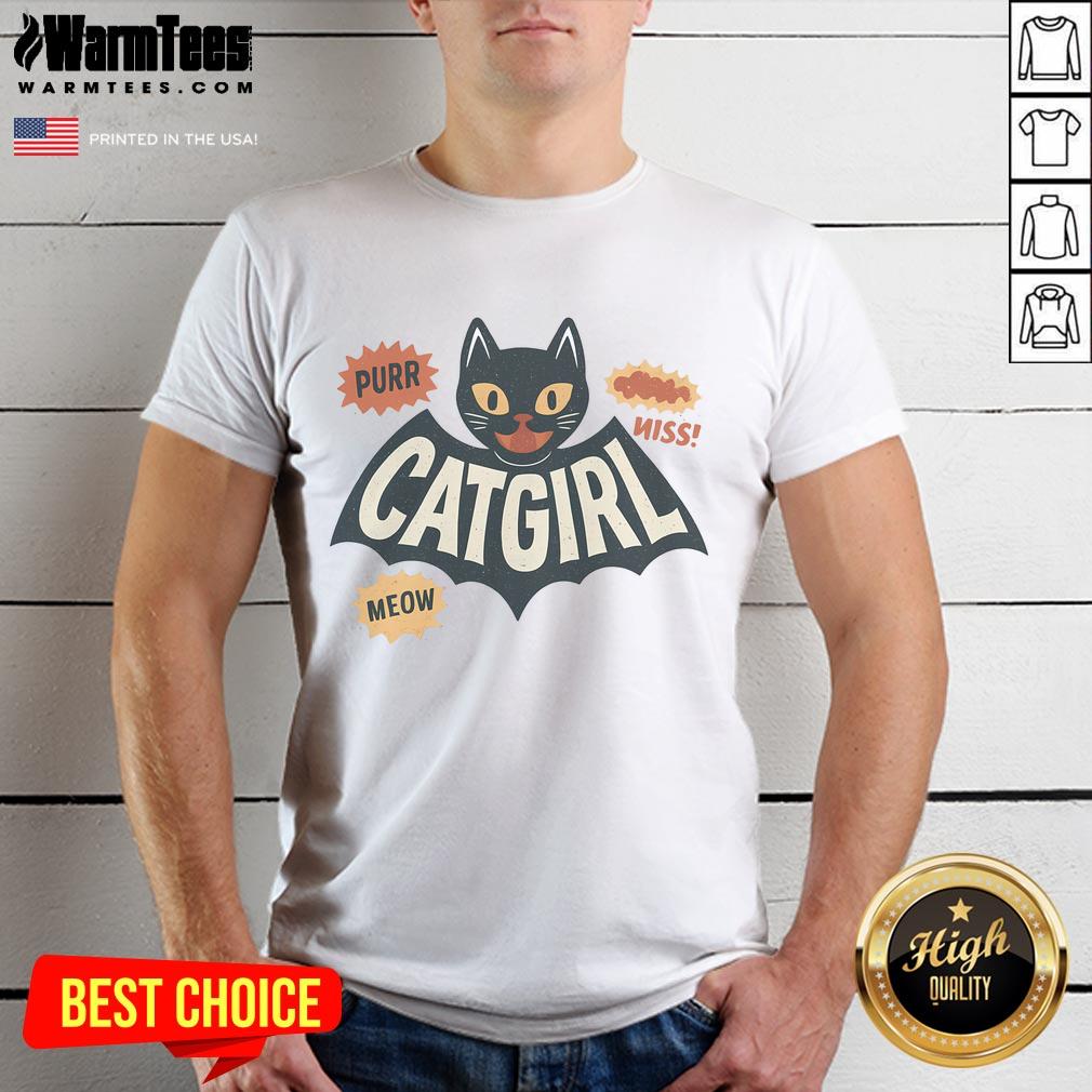 Alt Text: Cute Catgirl Bat Girl T-Shirt featuring a playful design of a cat-themed superhero with bat wings.