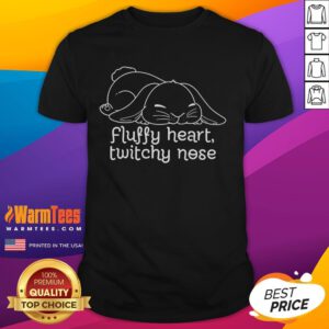 Alt Text: Cute fluffy heart design with a twitchy nose on a trendy t-shirt, perfect for animal lovers and cozy fashion fans.