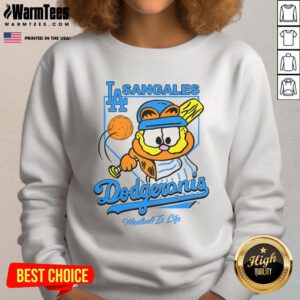 Adorable Cute Garfield Sangales Dodgeronis Meatball Is Life sweatshirt design featuring vibrant colors and fun graphics.