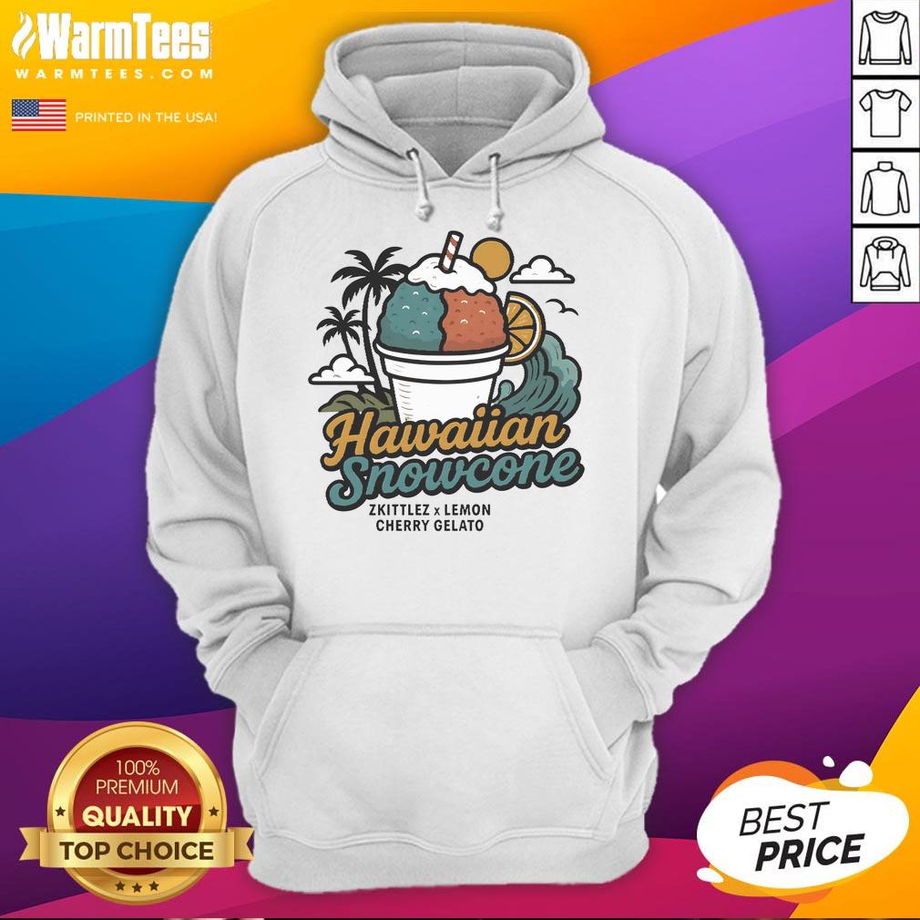 Cute Hawaiian snowcone graphic on Zkittlez X Lemon Cherry Gelato vintage hoodie for a stylish summer look.