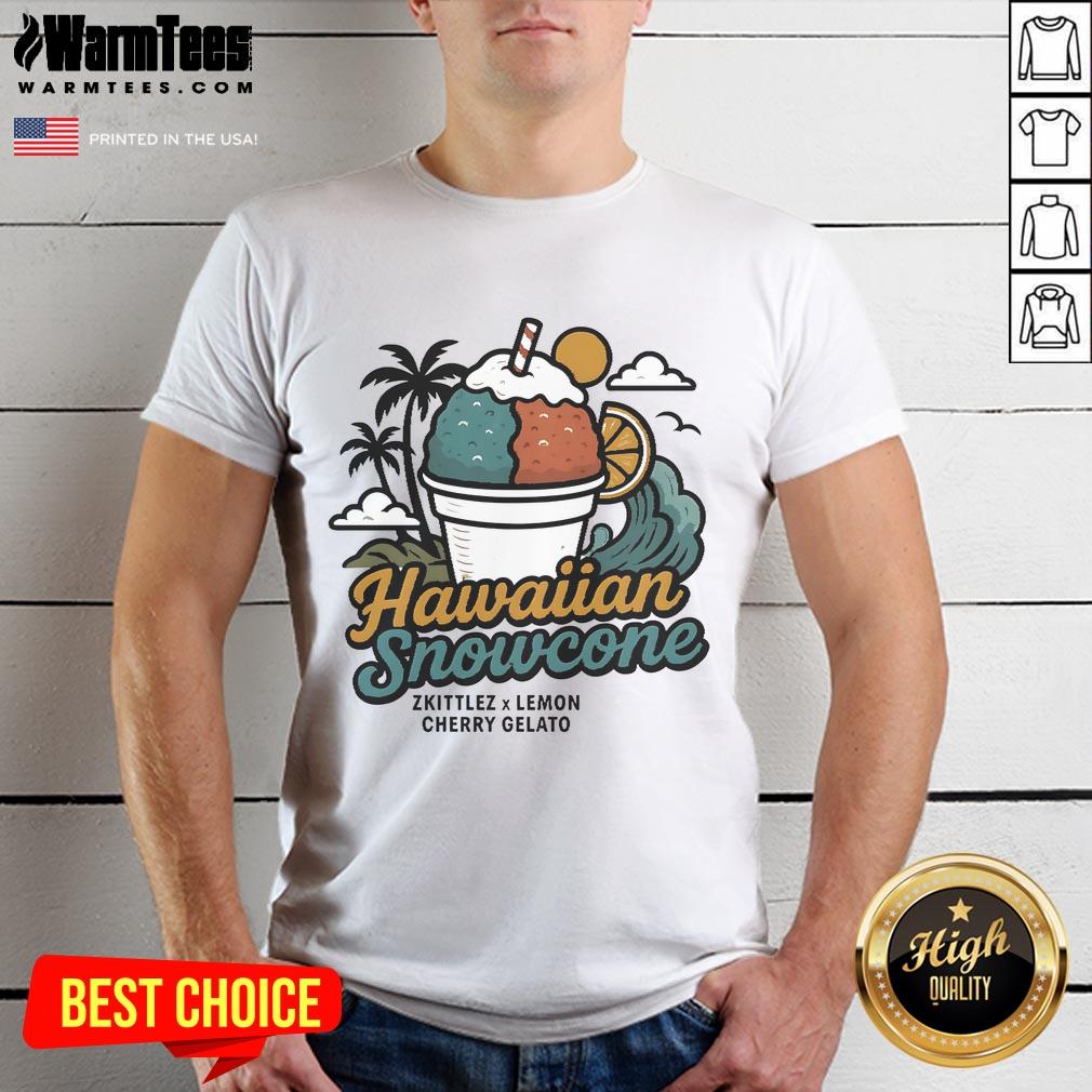 Colorful Cute Hawaiian Snowcone Zkittlez X Lemon Cherry Gelato Vintage T-Shirt design featuring vibrant graphics.
