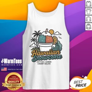 Vintage tank top featuring a cute Hawaiian snowcone design with Zkittlez and Lemon Cherry Gelato colors.