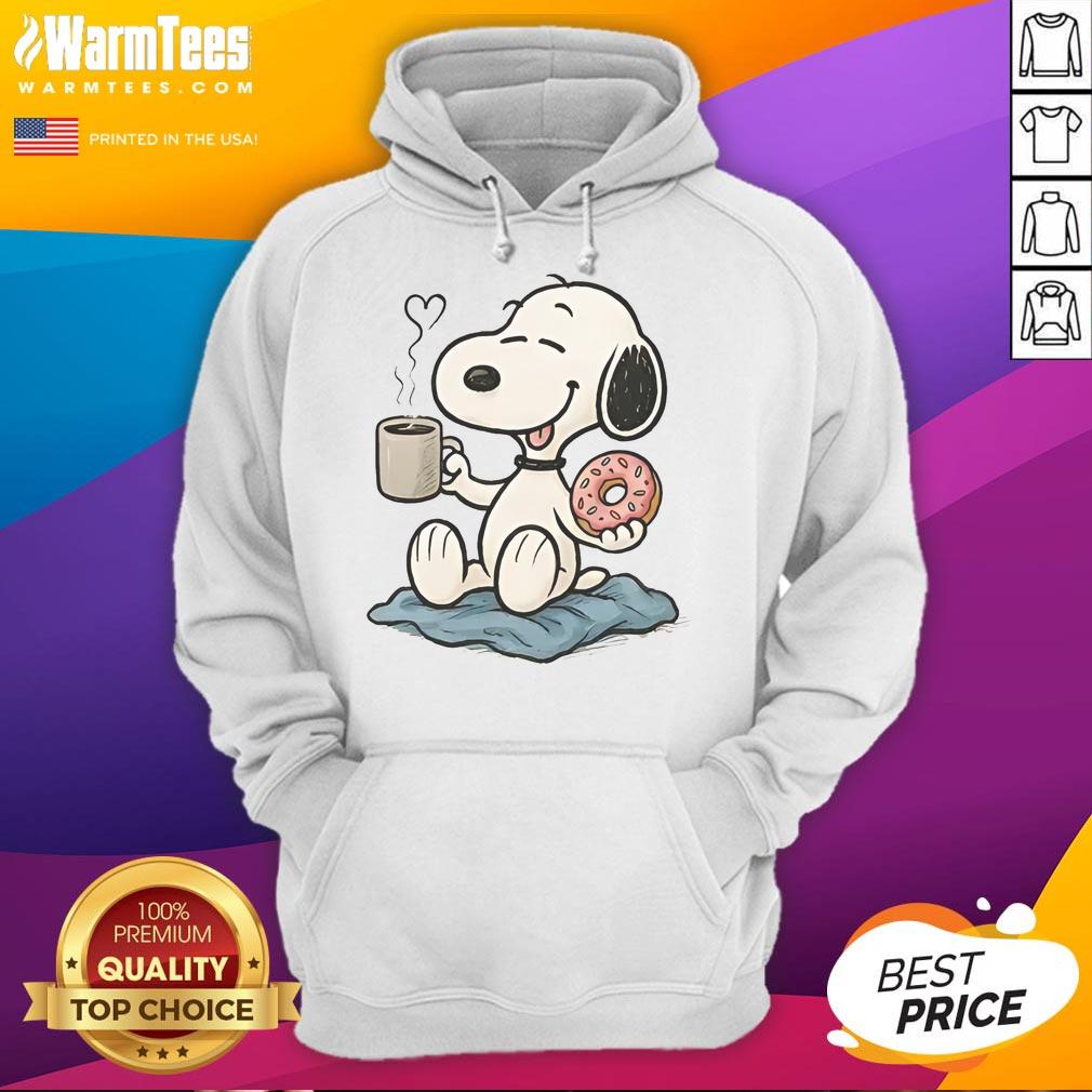 Cute Peanuts donut coffee Snoopy hoodie featuring vibrant colors and playful design perfect for fans of the Peanuts gang.
