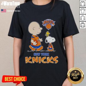 Alt Text: Cute Peanuts New York Knicks ladies tee featuring a stylish design for female fans of the Knicks.