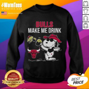 Cute Snoopy and Woodstock Chicago Bulls Make Me Drink sweatshirt featuring vibrant graphics and cozy design.