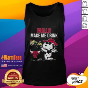 Alt Text: Cute Snoopy and Woodstock Chicago Bulls tank top design with 'Make Me Drink' text, perfect for sports fans.