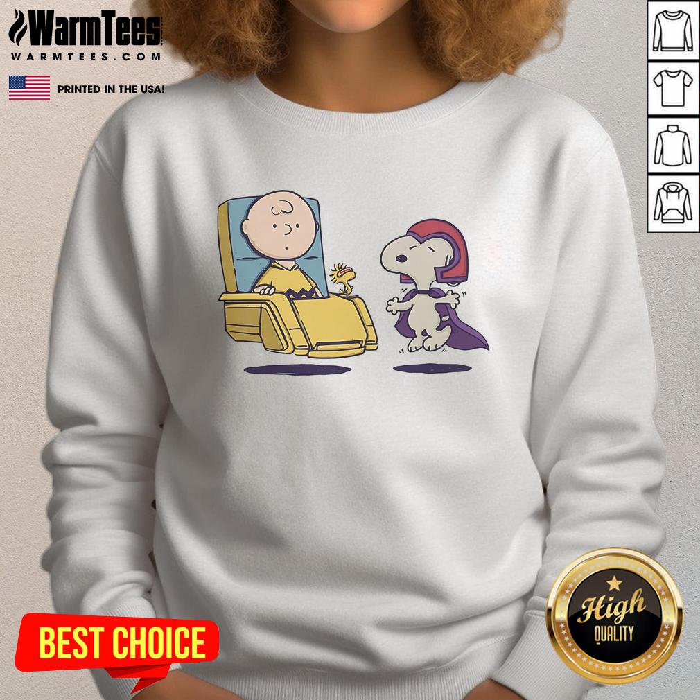 Cute Snoopy Peanuts Woodstock X-Men sweatshirt featuring vibrant graphics and cozy design for fans of comics and cartoons.