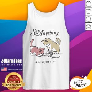 Cute sparrow sleeping on a tank top with 'A Cat Is Just A Cat' design, perfect for animal lovers.