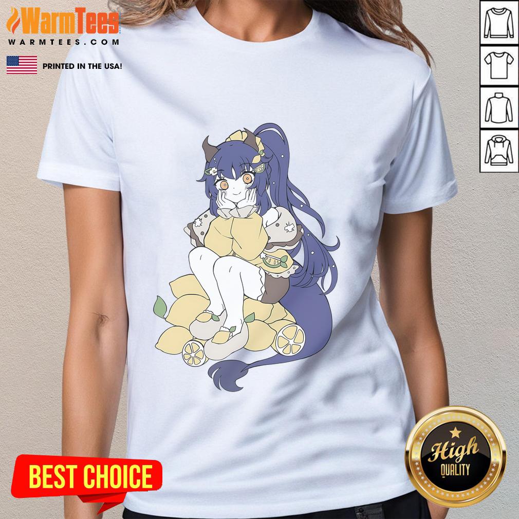 Alt Text: Cute Textilgremlin Vorbestellung Lightmotif Lemon Anime Ladies Tee featuring vibrant lemon-themed design.