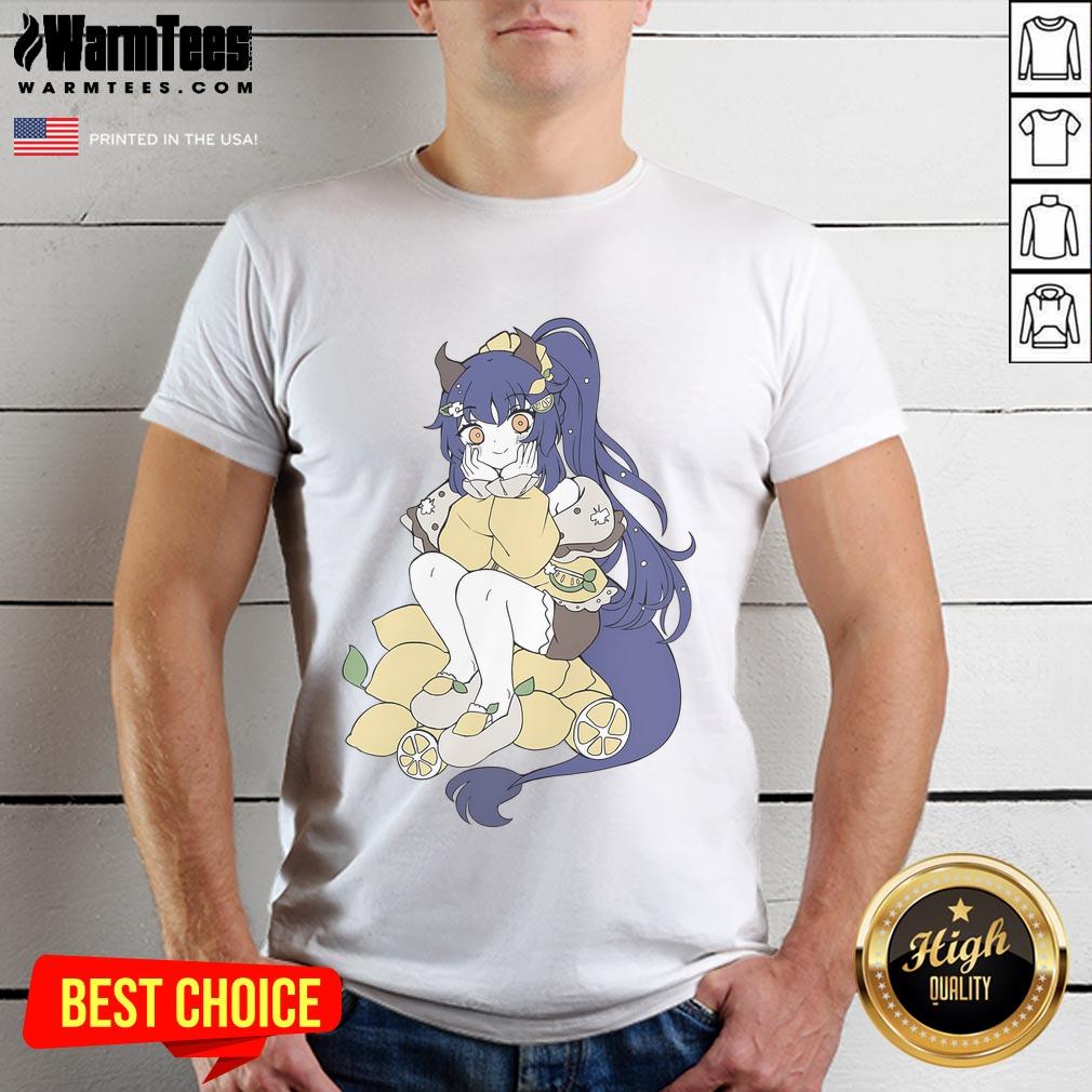 Alt Text: Cute Textilgremlin Lightmotif Lemon Anime T-Shirt featuring vibrant colors and playful design, perfect for anime fans.