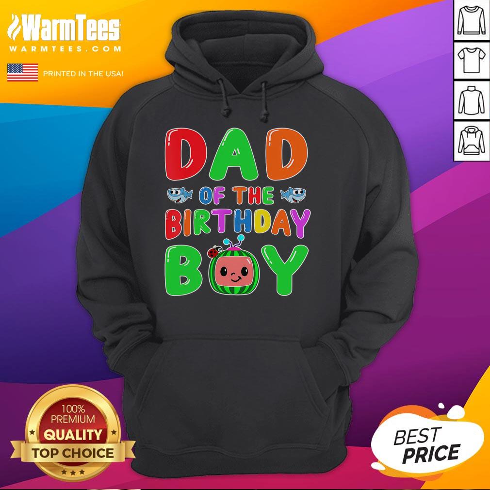 Funny dad of the birthday boy wearing a matching Melon Family hoodie, celebrating a fun family birthday party.