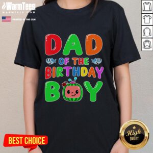 Funny dad of the birthday boy wearing a matching Melon Family tee, celebrating with humor and style at a festive party.