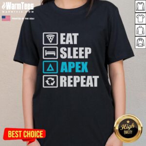 Funny Eat Sleep Apex Repeat motivational ladies tee design featuring vibrant graphics and playful text for gamers.