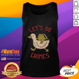 Funny Goose Frog Let's Do Crimes Tank Top design featuring a playful illustration of a goose and frog in vibrant colors.