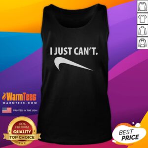 Funny I Just Can't Nike Logo Upside Down Parody Tank Top showcasing a humorous twist on the iconic Nike logo design.