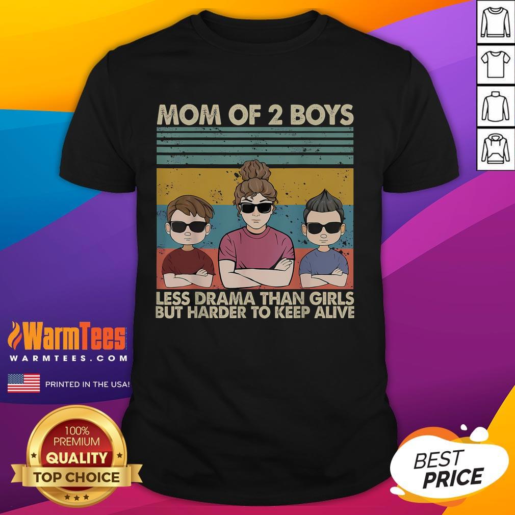 Funny Mom Of 2 Boys Vintage T-Shirt featuring humorous quote about parenting boys and girls with less drama.